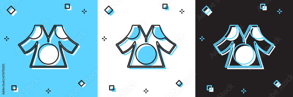 Poster Set Kimono icon isolated on blue and white, black background. Chinese, Japanese, Korean, Vietnamese wearing national costumes, kimono. Traditional Asian costumes. Vector