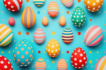 Colorful Easter Eggs in dots pattern, Pop art style. Egg in dots pattern. Volume eggs, bright vivid bold colours, Generative AI