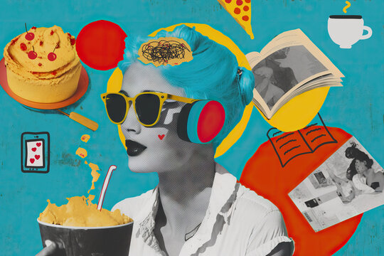 Happy millennial lifestyle, gene z, freedom, creativity, joy of life, modern art collage, Generative AI