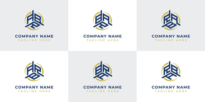 Letter ABR, ARB, BAR, BRA, RAB, RBA Hexagonal Technology Logo Set. Suitable for any business.
