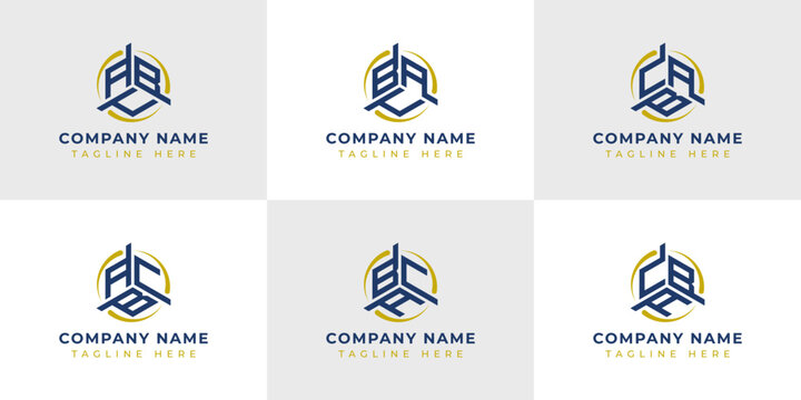 Letter ABC, ACB, BAC, BCA, CAB, CBA Hexagonal Technology Logo Set. Suitable for any business.