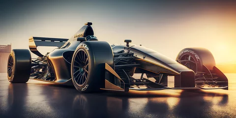 Foto op Canvas Amazing Motorsport Banner. High speed move Race car formula for competitions on track, sun light. Generation AI © Adin