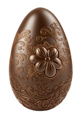 Chocolate Easter egg with floral ornament isolated on transparent background. PNG. Generative AI