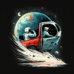 illustration of  pulling over astronautault for a t-shit  made with generative AI