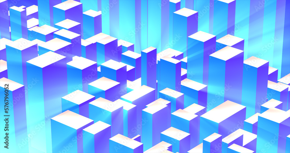 Poster abstract 3d cubes rectangles blue gradient in the form of a big city with skyscrapers abstract backg