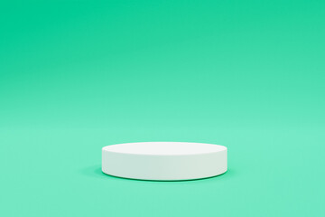3D display podium pastel green background. Nature wooden minimal pedestal for beauty, cosmetic product presentation. copy space template, 3D Illustration