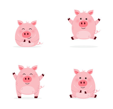Cute cartoon pig set. Design of a farm animal character. Vector illustration