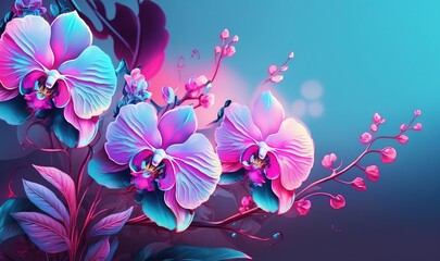  a bunch of flowers that are on a blue and pink background with a pink flower in the middle of the picture and a blue background with pink flowers in the middle.  generative ai