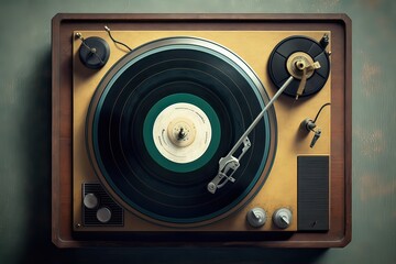 Fototapeta na wymiar Vintage Record Player on Formica Table Top View. Photo generative AI