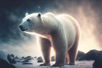 Obraz na płótnie Canvas Polar bear, full body. Looking left. Northern wildlife. Generative AI