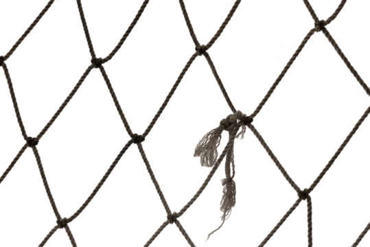 Football or tennis net. Rope mesh on a white background close-up