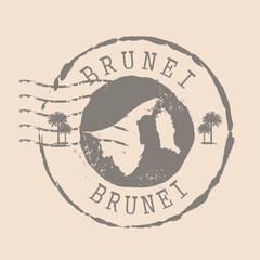 Brunei Stamp Postal. Map Silhouette rubber Seal.  Design Retro Travel. Seal of Map Brunei grunge  for your web site design, app, UI.  EPS10.