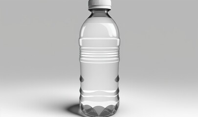  a bottle of water with a white cap on a gray background with a shadow on the bottom of the bottle and a white cap on the top of the bottom of the bottle.  generative ai