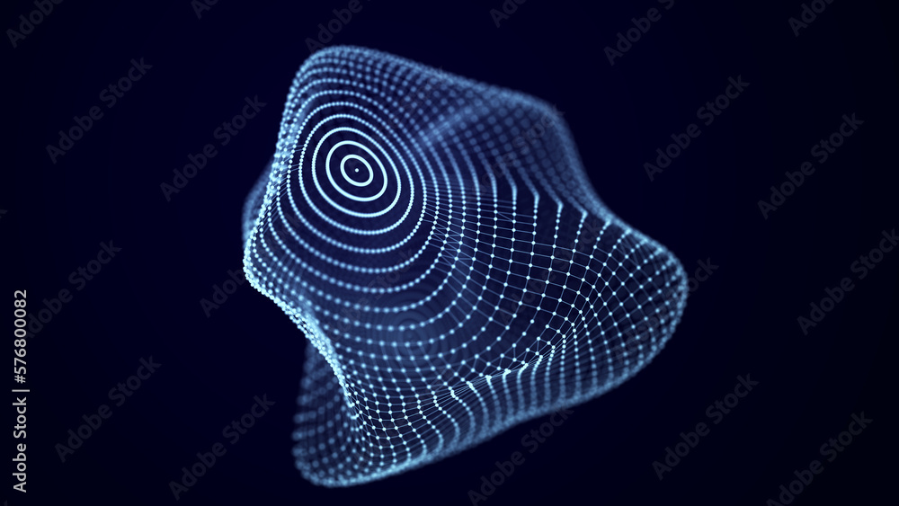Poster futuristic particle sphere with broken structure. big data technology background. 3d rendering.