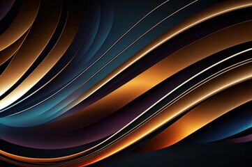 Abstract background. Lines pattern, blue purple gold wave. Ai generated art for web design, decoration