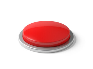 Red button isolated on white background. 3d illustration.