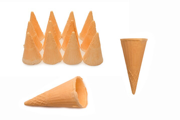 Waffle cone isolated on white background.