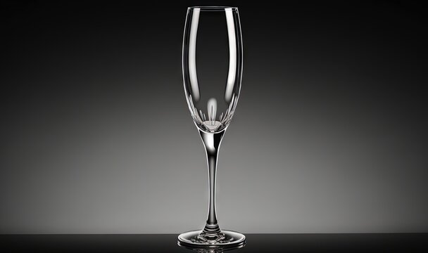 a tall glass of wine on a black table with a gray background in the backround of the glass, with a reflection of the wine in the bottom of the glass.  generative ai