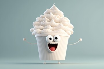Cute Cartoon Whipped Cream Character with Space for Copy (Created with Generative AI) - obrazy, fototapety, plakaty