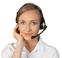 Portrait of a Female Phone Operator in Headset