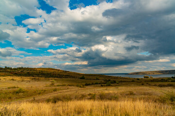White cumulus storm clouds in the sky during the day, Ukraine