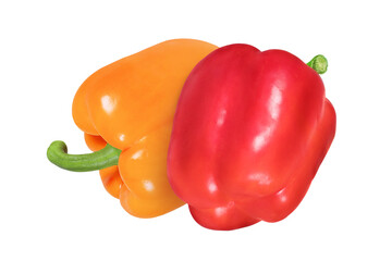 Orange and red peppers on an isolated white background.