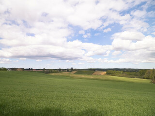 Green fields in Kashubia region - Northern Poland.