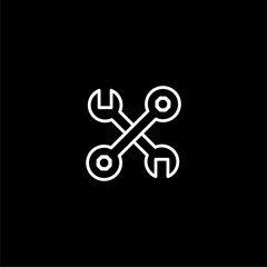 Construction tools line icon isolated on black background. 