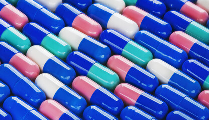 Background of pills in blue green and white