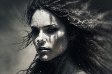 Fading Beauty Portrait of a Woman Turning to Dust, generative ai