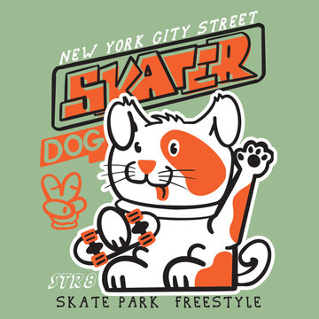 illustration of a dog skateboarding. print design for t shirts