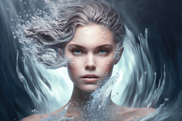 Frozen Elegance Portrait of a Woman Turning into Ice, generative ai