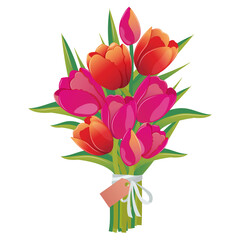 Bouquet of tulips. Red, pink, yellow spring flowers. Vector floral clip art illustration. Mother's...