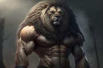 Big muscly lion beast masculine generative ai