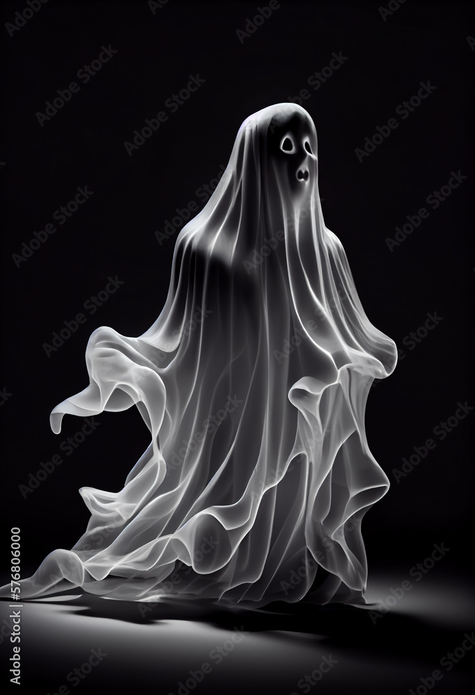 Poster scary ghost on dark background.