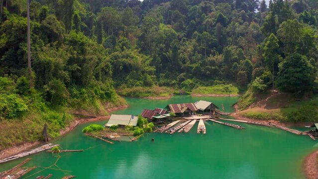 Aerial view of a small village in the Amazon rain forest on the shore of the Yanayacu River in Peru.