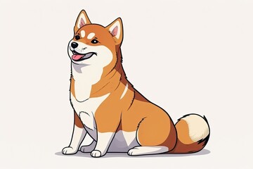 Fototapeta premium Red haired Shiba Inu puppy dog from Japan, sitting, smiling, on a white backdrop. A contented animal. Generative AI