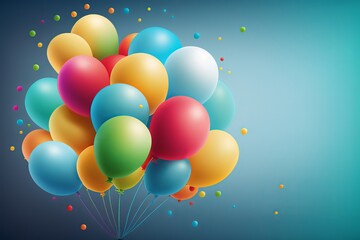 Bunch of bright balloons and space for text against blue background Generative AI