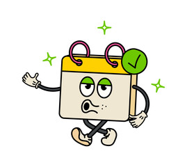 Cute old cartoon character. Concept of time management. Successful completion of tasks. Efficiency and productivity. Calendar with done icon. Cartoon flat vector illustration