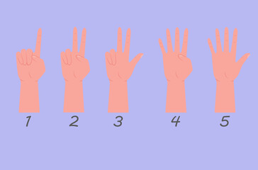 Counting hand sign, finger gestures, hands set