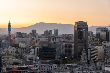 Fototapeta premium santiago, chile, city, sunset