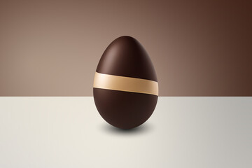 Milk and white chocolate Easter Egg in front of a brown wall and on a white floor