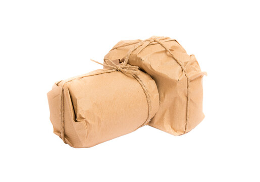 Camera wrapped and packaged with paper ready to ship. Isolated by background