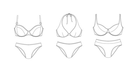 Woman swimwear, technical drawing, template, sketch, flat, mock up. Recycled PA, Recycled PES, Lycra fabric swimwear front view, white color