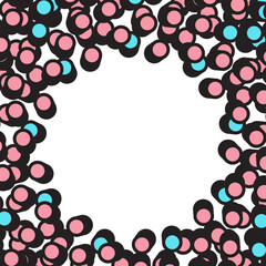 Blue and pink circle dots frame. Vector illustration.