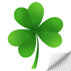 Clover Leaf cut out on white and Transparent background. St. Patrick's Day isolated green icon. PNG