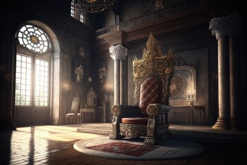 Obraz premium King's throne in the castle's royal room, Generative AI