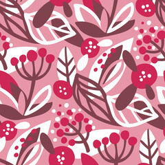 seamless magenta pink and brown floral pattern 