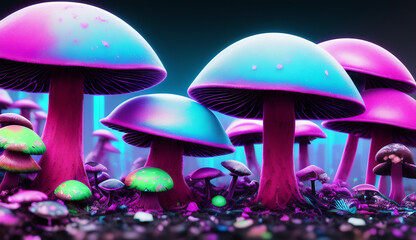 Pink Psychedelic mushrooms. Generative AI
