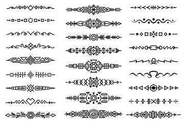Obraz premium Vector text dividers set. Collection of dividers, paragraph separators, horizontal borders with black thin line. You cane use it for dividing text, paragraph, page for invitations, books, menus.